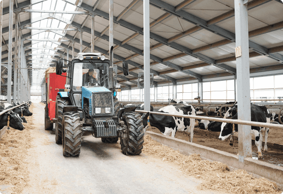 a tractor in a barn